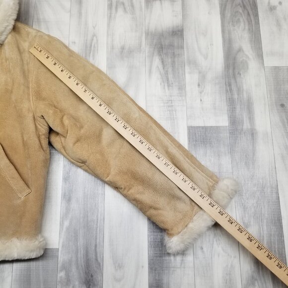 ✅Express Luxuries Faux Fur Lined Tan Genuine Leather Jacket Womens M Coat - Picture 7 of 12